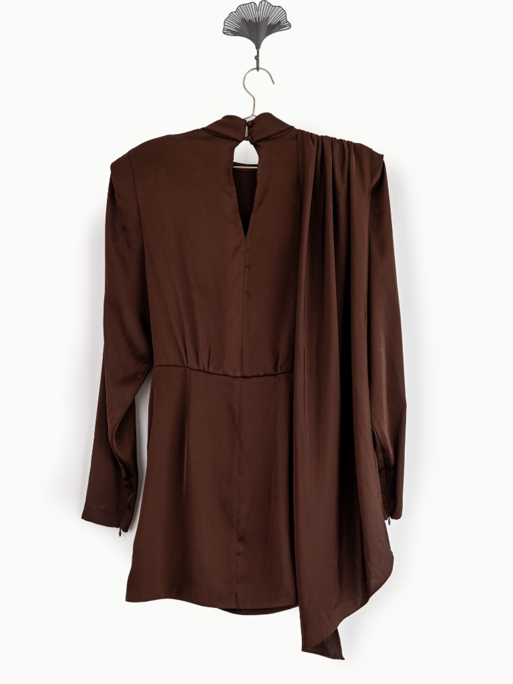 NWT Ronny Kobo Bianca Dress Chocolate Brown Draped High Neck Mini Dress - Size M - Picture 9 of 13